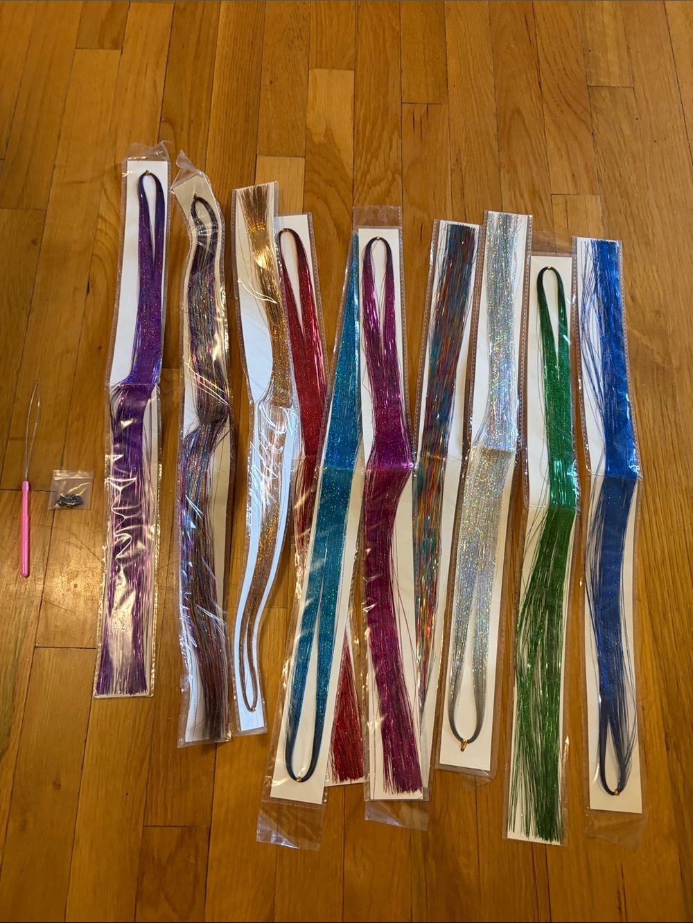 Glitter Tinsel Hair Extensions Pack - Assorted Colors